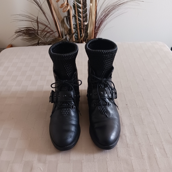 Stuart Weitzman Stitchwork Nappa Leather Quilted Combat Boots - Picture 4 of 16